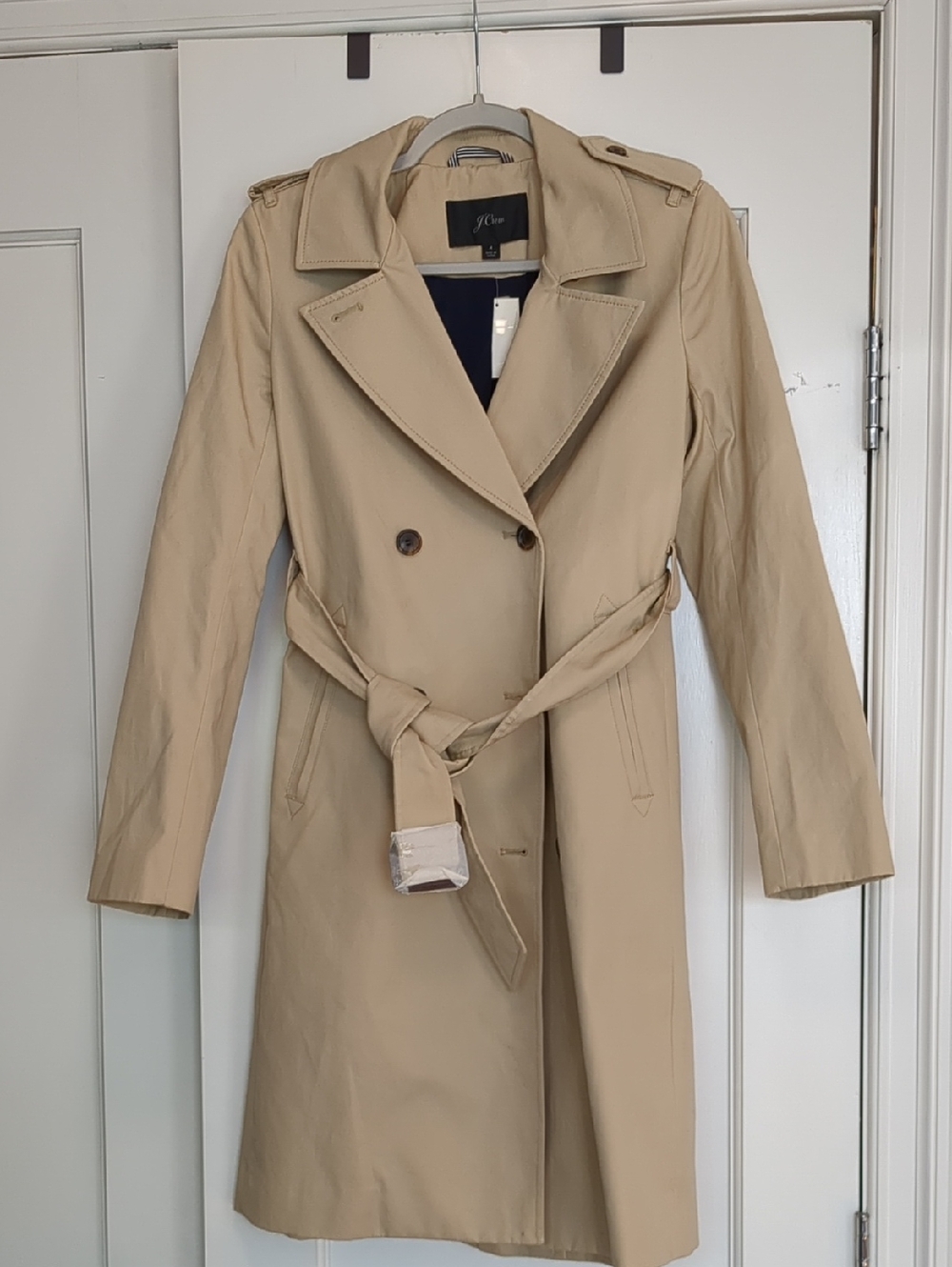 NWT J. Crew Beige Double-Breasted Trench Coat with Waist Belt Sz 4